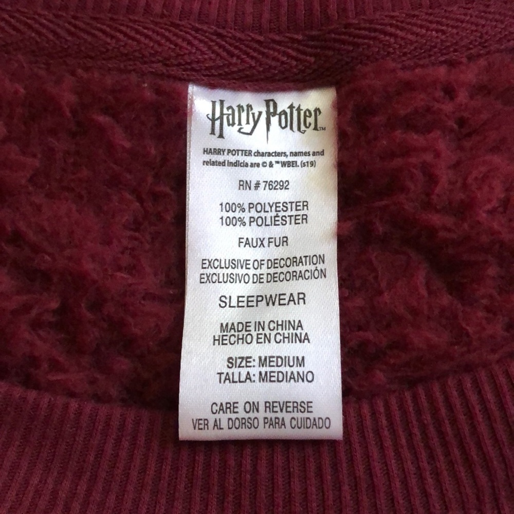 Harry Potter Burgundy Terrycloth Sweater - image 3
